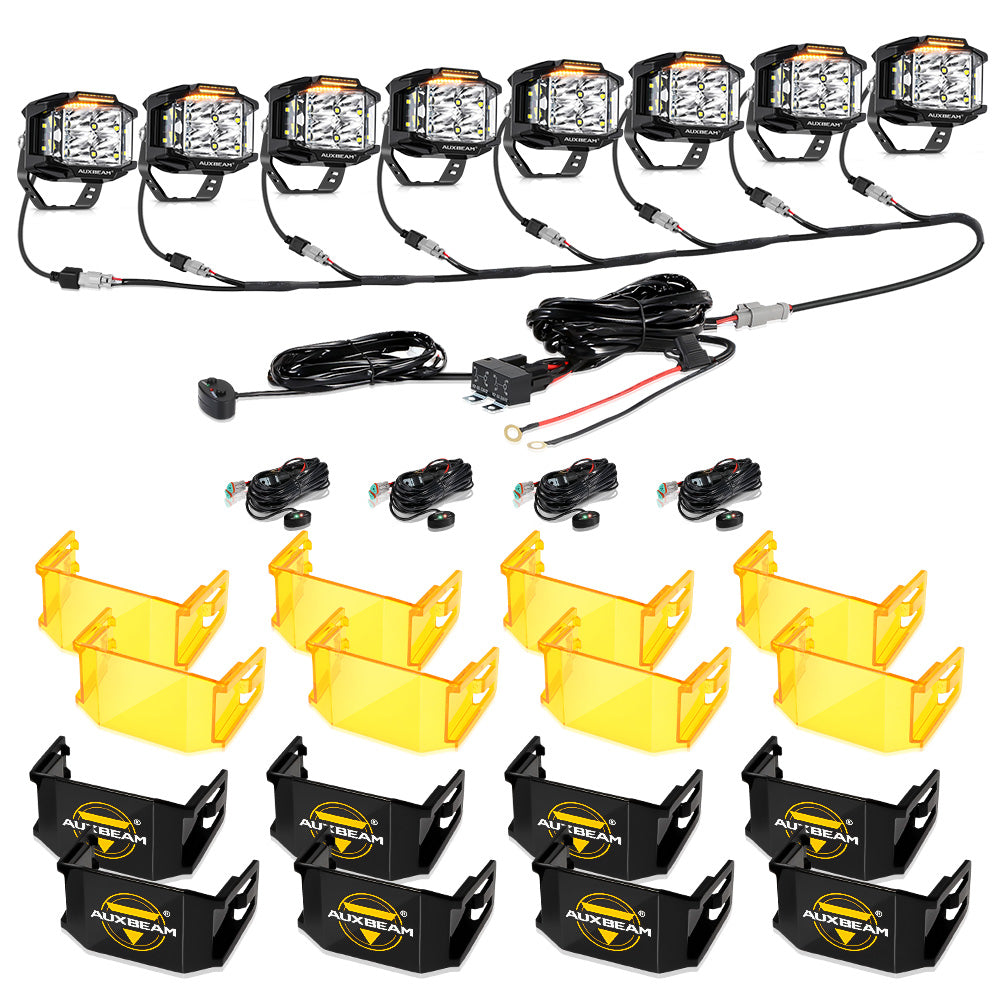 V-MAX Series | 4 Inch 92W 8960LM Combo Beam Side Shooter LED Square Pod Lights with Amber DRL