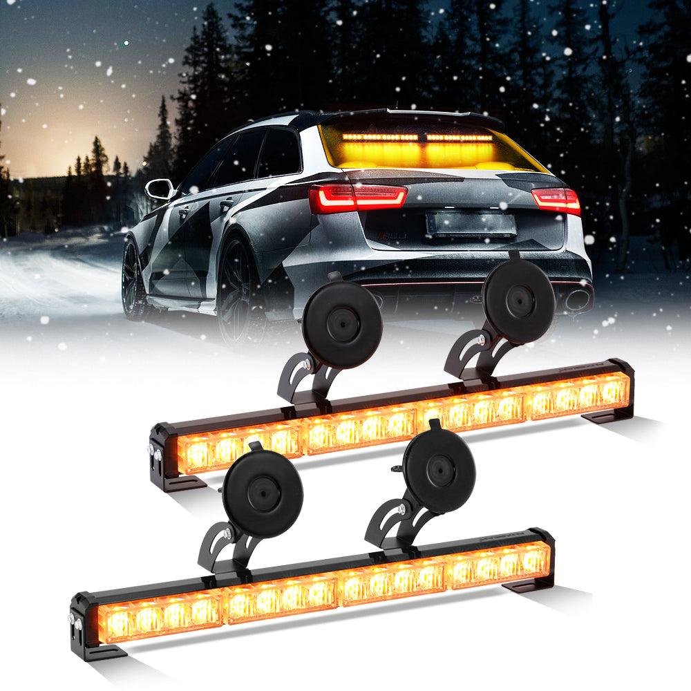 17" Dual LED Directional Emergency Traffic Advisor Light Bars 20 Flashing Patterns with Suction Cup Mount for Vehicles Trucks SUV ATV Car