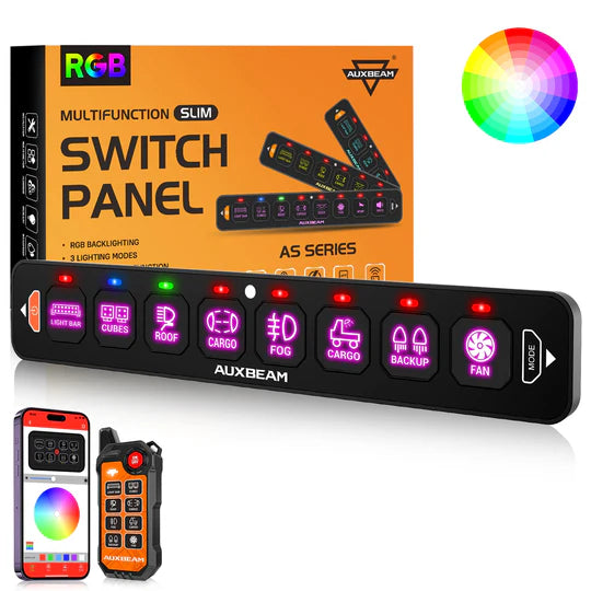 AS Series 8 Gang ( AS-800 ) RGB Slim Switch Panel with APP&Remote Control, Toggle/ Momentary/ Pulsed Mode Supported(One-Sided Outlet)