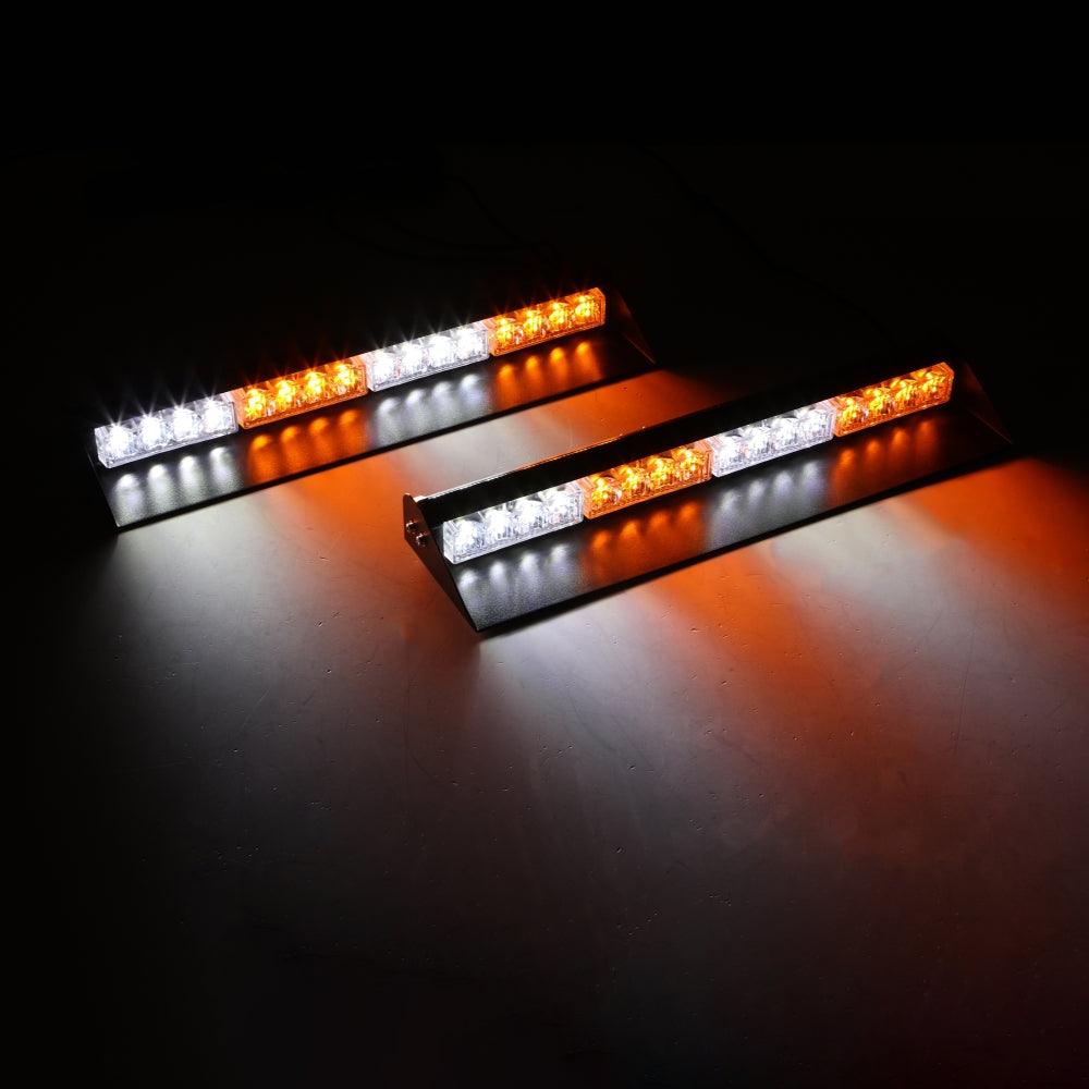 17" Dual Windshield Dash Strobe Light Bars 20 Flashing Patterns with Suction Cup Mount for Vehicles Trucks SUV ATV Car