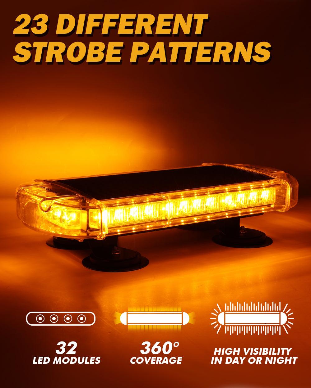 17" Rooftop Strobe Flashing Light Bar, 23 Flashing Modes Magnetic Mount Emergency Safety Warning Caution Beacon Lights