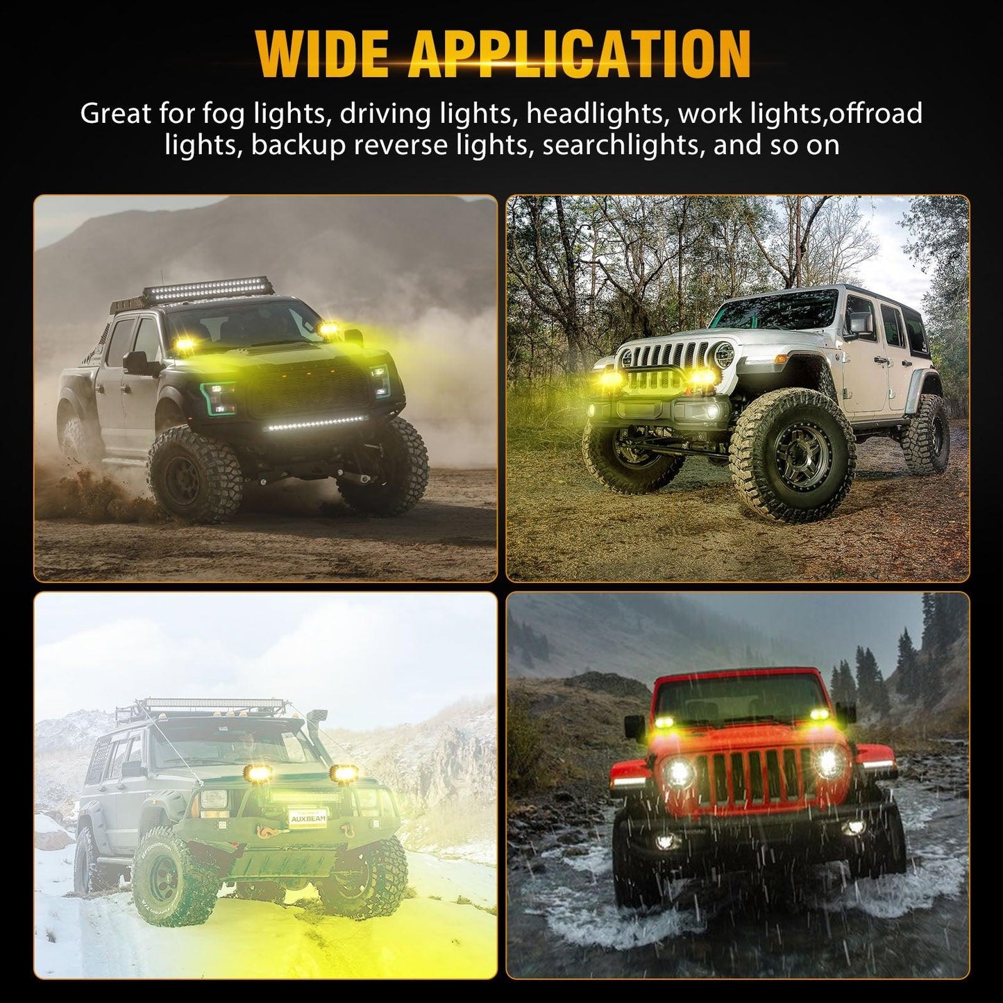 Auxbeam R4 Series | 4 Inch 60W LED Pods Light Flood Beam Amber Light