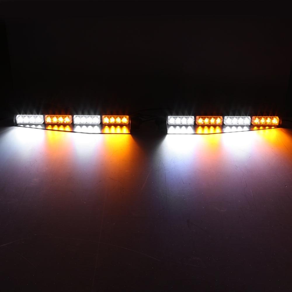 17 Inch Dual Visor White&Amber Strobe Light Bar 20 Flashing Patterns with Controller Switch Panel for Vehicles Trucks SUV ATV Car
