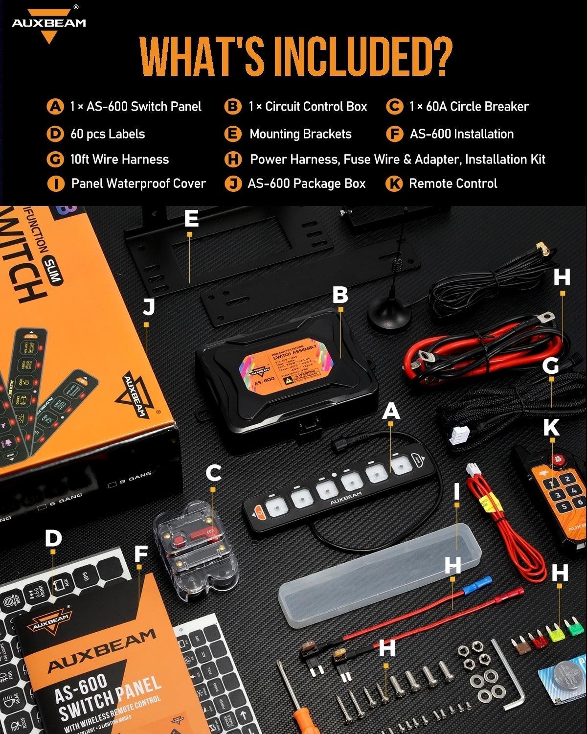 Auxbeam AS Series 4 Gang RGB Slim Switch Panel with APP&Remote Control, Toggle/ Momentary/ Pulsed Mode Supported(One-Sided Outlet)