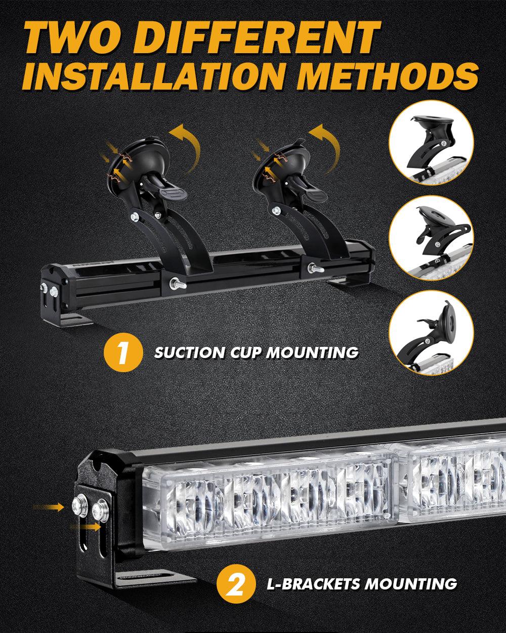 17" Dual LED Directional Emergency Traffic Advisor Light Bars 20 Flashing Patterns with Suction Cup Mount for Vehicles Trucks SUV ATV Car