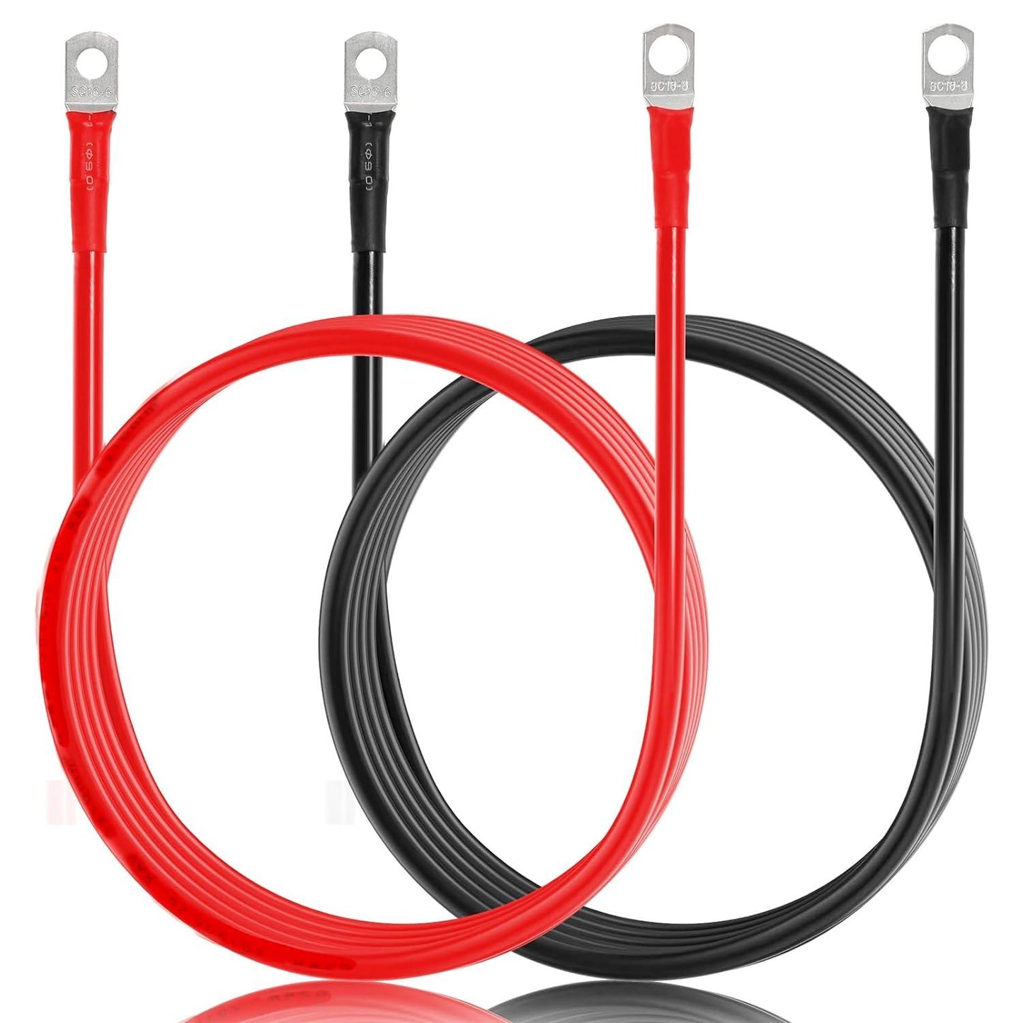 7FT 7AWG Battery Cables Tinned Copper Ring Terminal Lugs Battery Wires