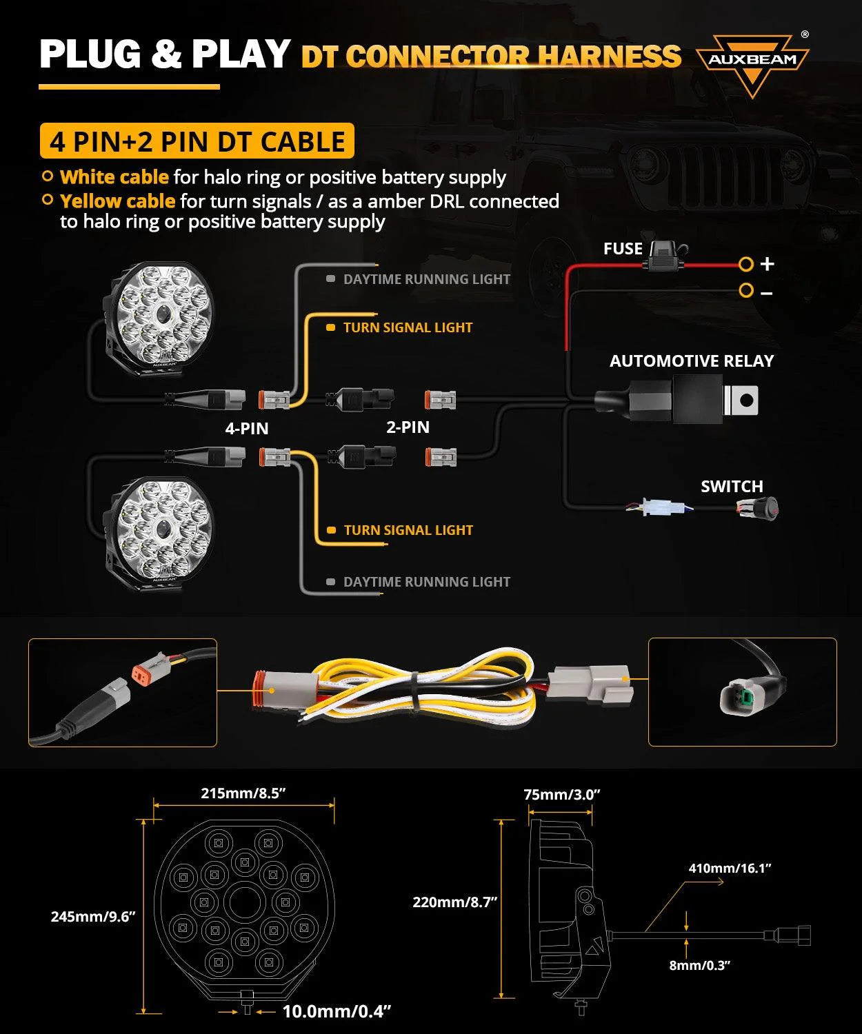 Auxbeam 360-Ultra Series 8.5 Inch 220W LED Spot Driving Light Off Road Lights with White DRL & Amber Turn Signal Light