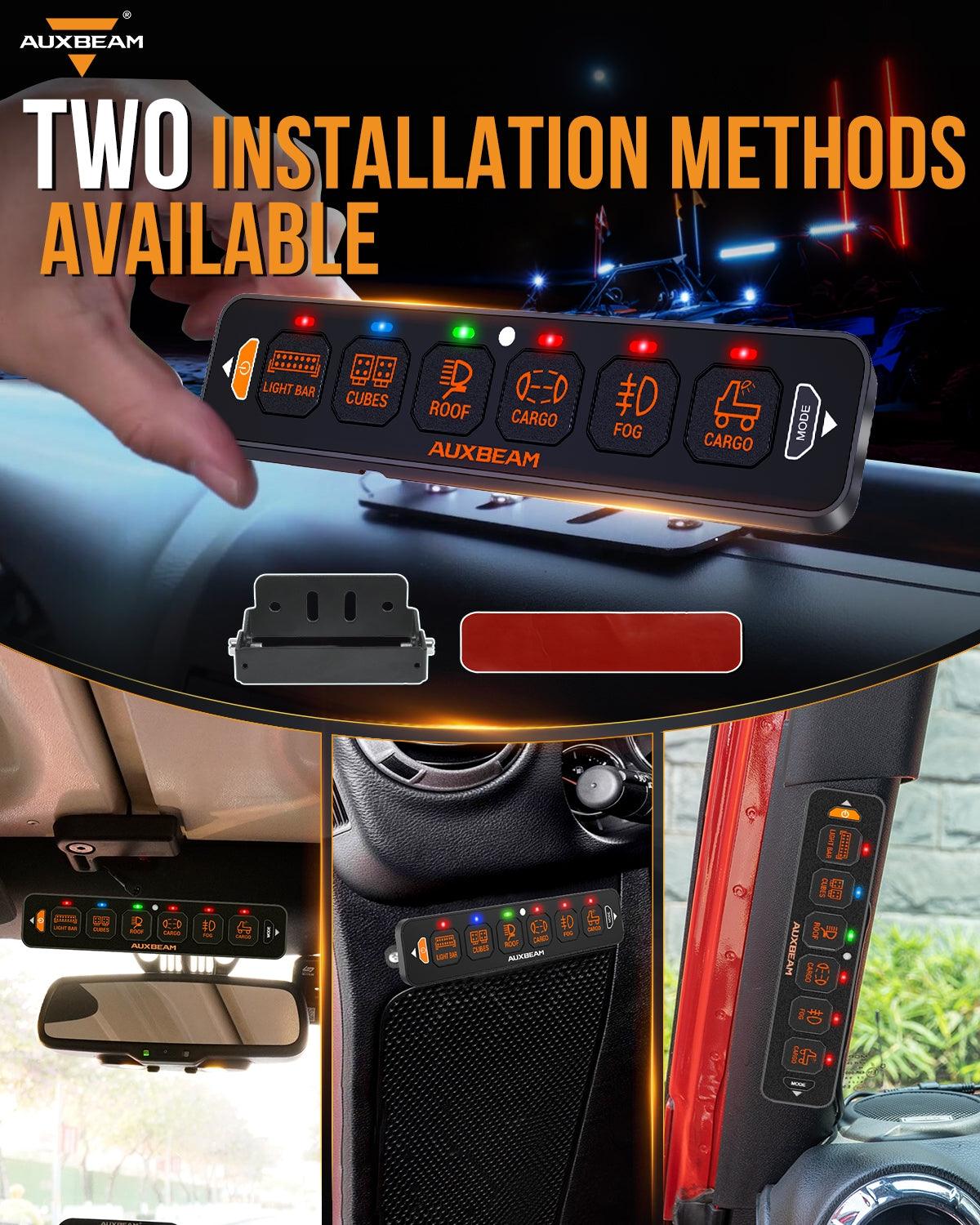Auxbeam AS Series 4 Gang RGB Slim Switch Panel with APP&Remote Control, Toggle/ Momentary/ Pulsed Mode Supported(One-Sided Outlet)