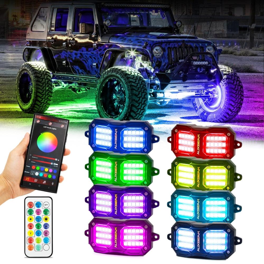NEW Vibrant Series | Upgraded RGB LED Rock Lights Kit Multicolor Neon Under glow Lights with Bluetooth APP & Remote Control