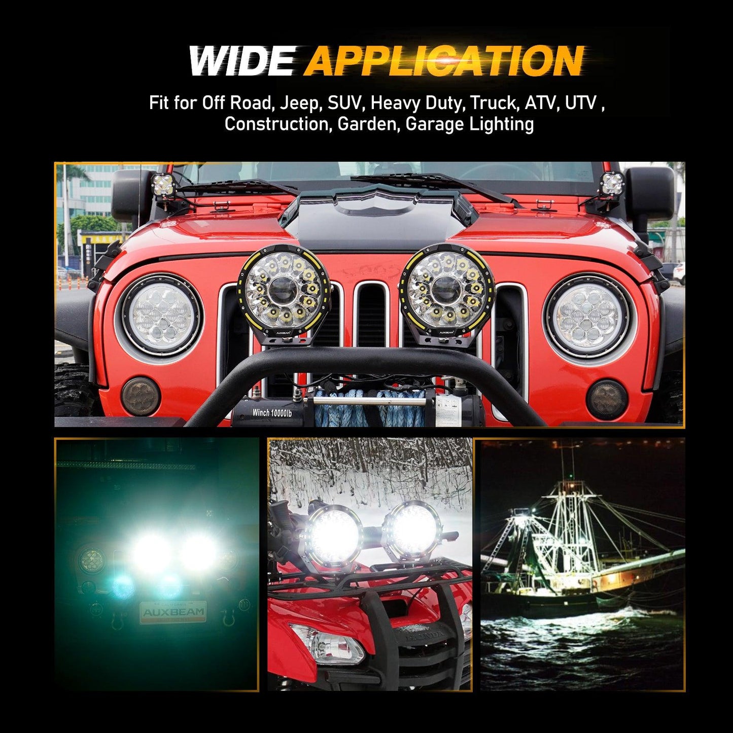 (2pcs/set) 7 Inch 230W 33332LM 360-PRO Series Custom Lens Offroad LED Driving Lights+Amber/Black Covers(Optional) for JEEP WRANGLER JL JK TJ