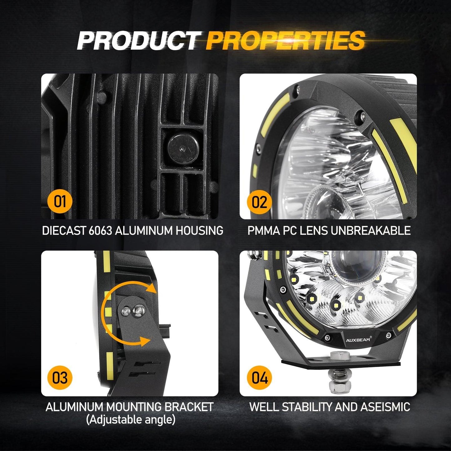 (2pcs/4pcs set) 7 Inch 230W 33332LM 360-PRO Series Custom Lens Offroad LED Driving Lights for 2008 Chevy Silverado 1500 Chevy Silverado 2500 3500