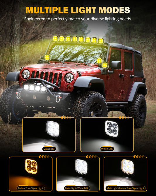 Color Play Series 3 Inch 100W Spot LED Pod Lights Off Road Lights with White DRL & Amber Turn Signal Lights