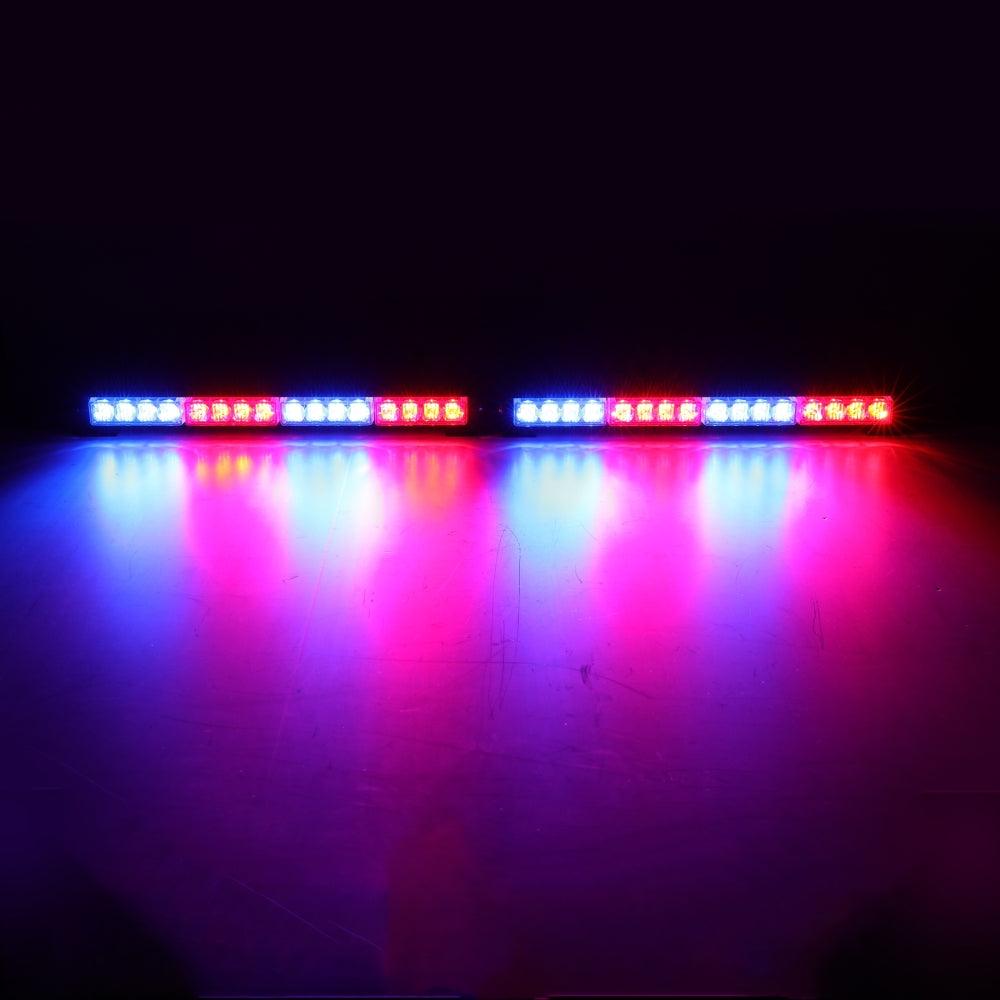 17" Dual LED Directional Emergency Traffic Advisor Light Bars 20 Flashing Patterns with Suction Cup Mount for Vehicles Trucks SUV ATV Car