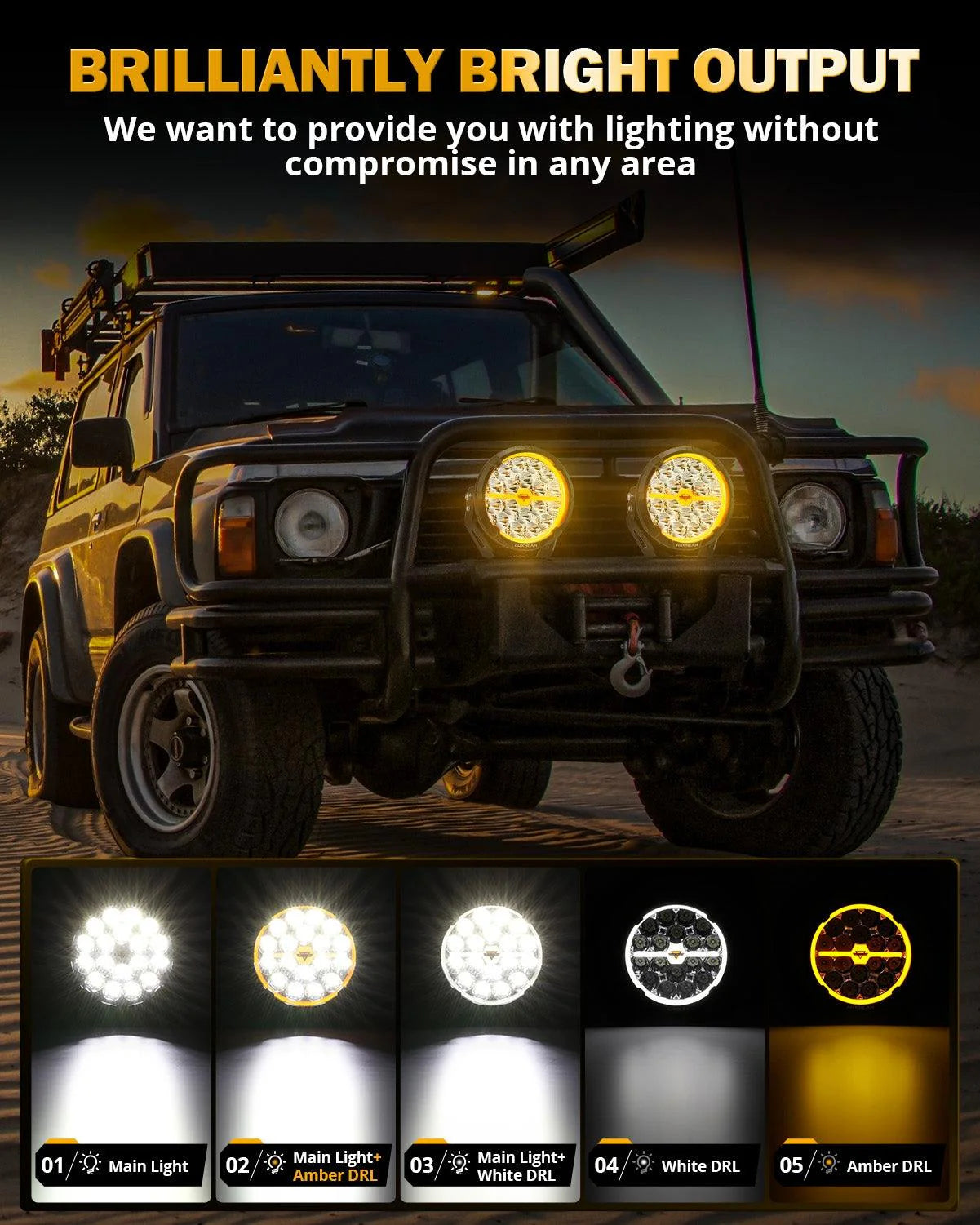 RAY-L Series | 7 Inch 240W 25800LM Dual DRL Offroad LED Driving Light