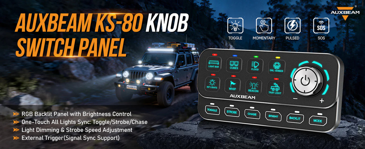 KS-80 Knob RGB Switch Panel MAX 120A ,Light Dimming, Dynamic Chase, Four External Triggers, 4 Modes