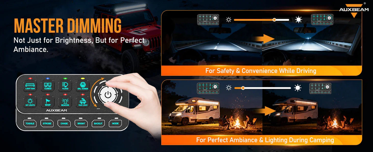 KS-80 Knob RGB Switch Panel MAX 120A ,Light Dimming, Dynamic Chase, Four External Triggers, 4 Modes