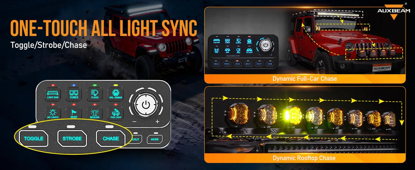 KS-80 Knob RGB Switch Panel MAX 120A ,Light Dimming, Dynamic Chase, Four External Triggers, 4 Modes