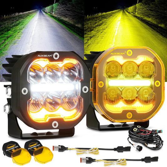 Auxbeam XP-ULTRA Series 3 Inch 84W LED Combo Pod Light Off Road Lights with White DRL&Amber Turn Signal Light