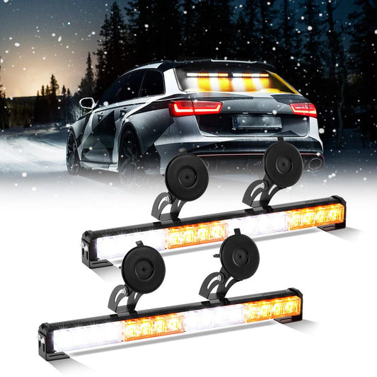 17" Dual LED Directional Emergency Traffic Advisor Light Bars 20 Flashing Patterns with Suction Cup Mount for Vehicles Trucks SUV ATV Car