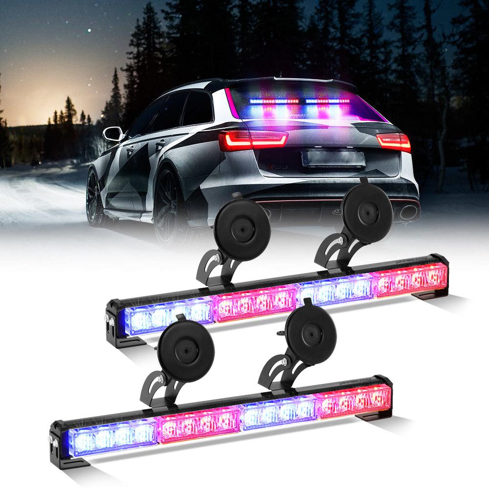 17" Dual LED Directional Emergency Traffic Advisor Light Bars 20 Flashing Patterns with Suction Cup Mount for Vehicles Trucks SUV ATV Car