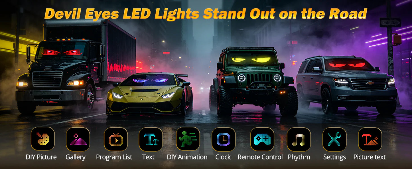 Two-Pack LED Flexible Programmable Car Screen Light USB APP Control Devil's Eye Atmosphere 14.72x3.62in for Windshield Decoration