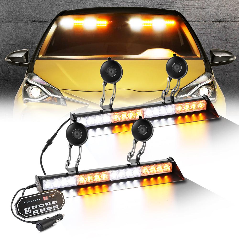 17" Dual Windshield Dash Strobe Light Bars 20 Flashing Patterns with Suction Cup Mount for Vehicles Trucks SUV ATV Car
