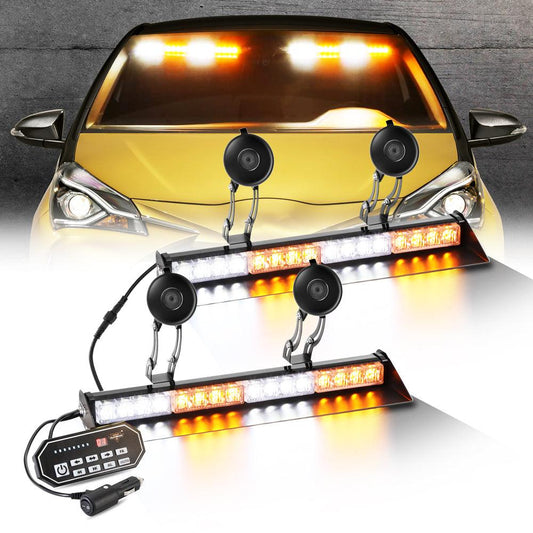 17" Dual Windshield Dash Strobe Light Bars 20 Flashing Patterns with Suction Cup Mount for Vehicles Trucks SUV ATV Car