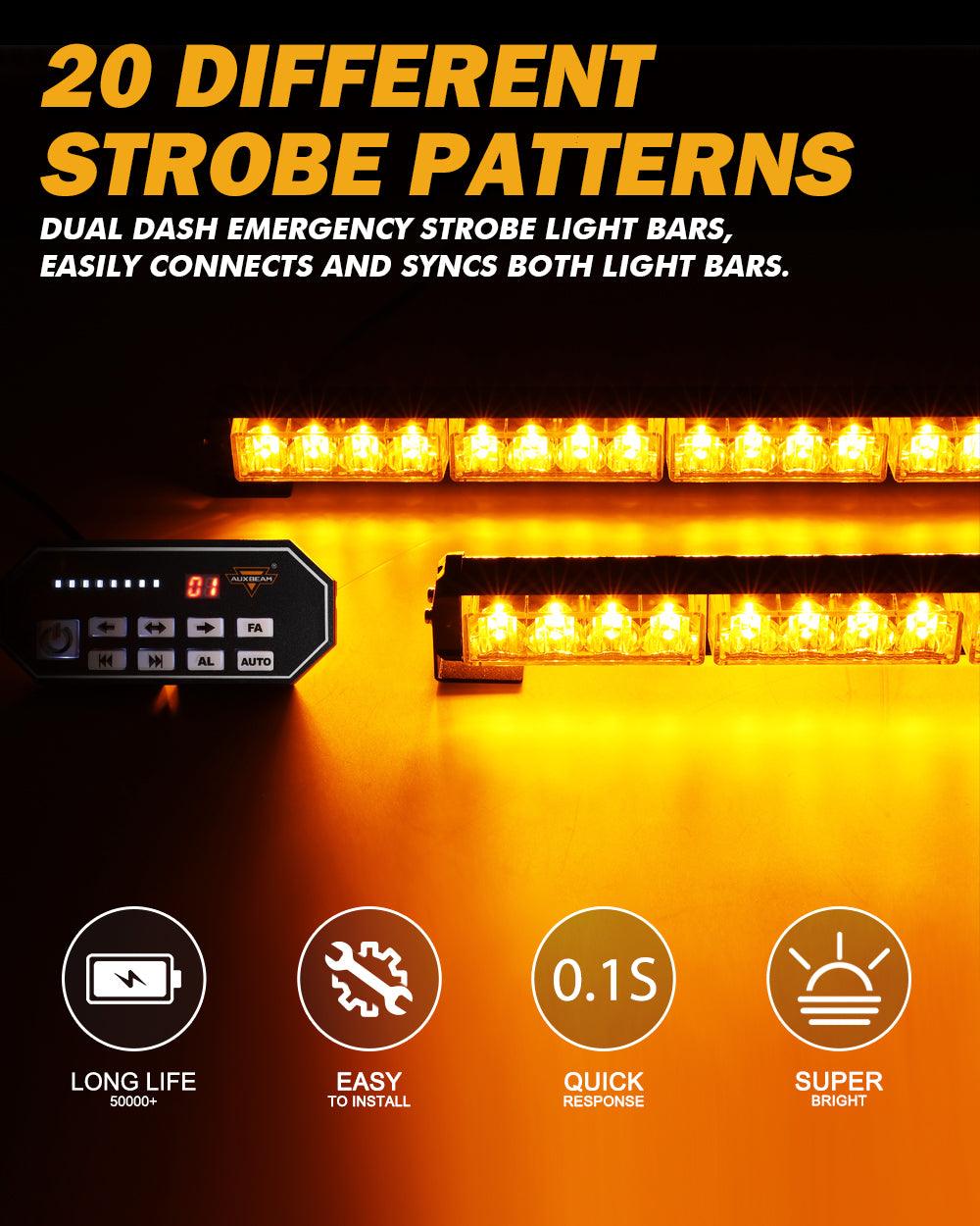 17" Dual LED Directional Emergency Traffic Advisor Light Bars 20 Flashing Patterns with Suction Cup Mount for Vehicles Trucks SUV ATV Car