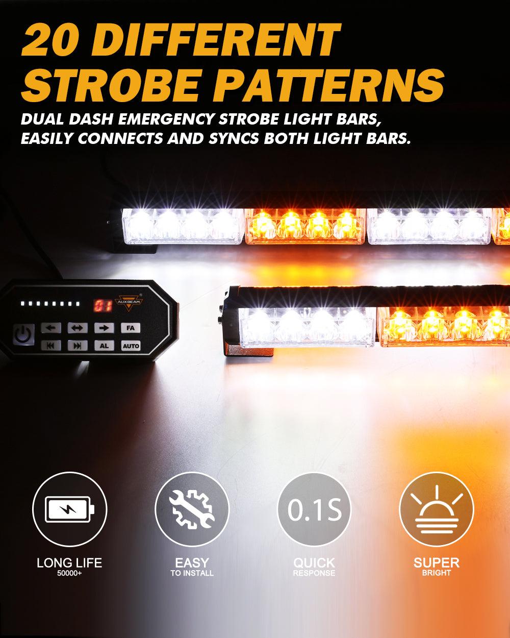 17" Dual LED Directional Emergency Traffic Advisor Light Bars 20 Flashing Patterns with Suction Cup Mount for Vehicles Trucks SUV ATV Car