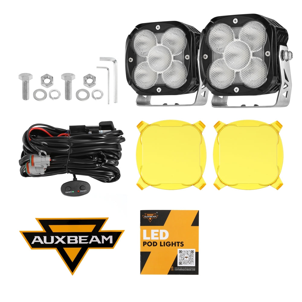 XP-ULTRA Series 4.5 Inch Flood Beam LED Pod Lights Off Road Lights with Amber DRL