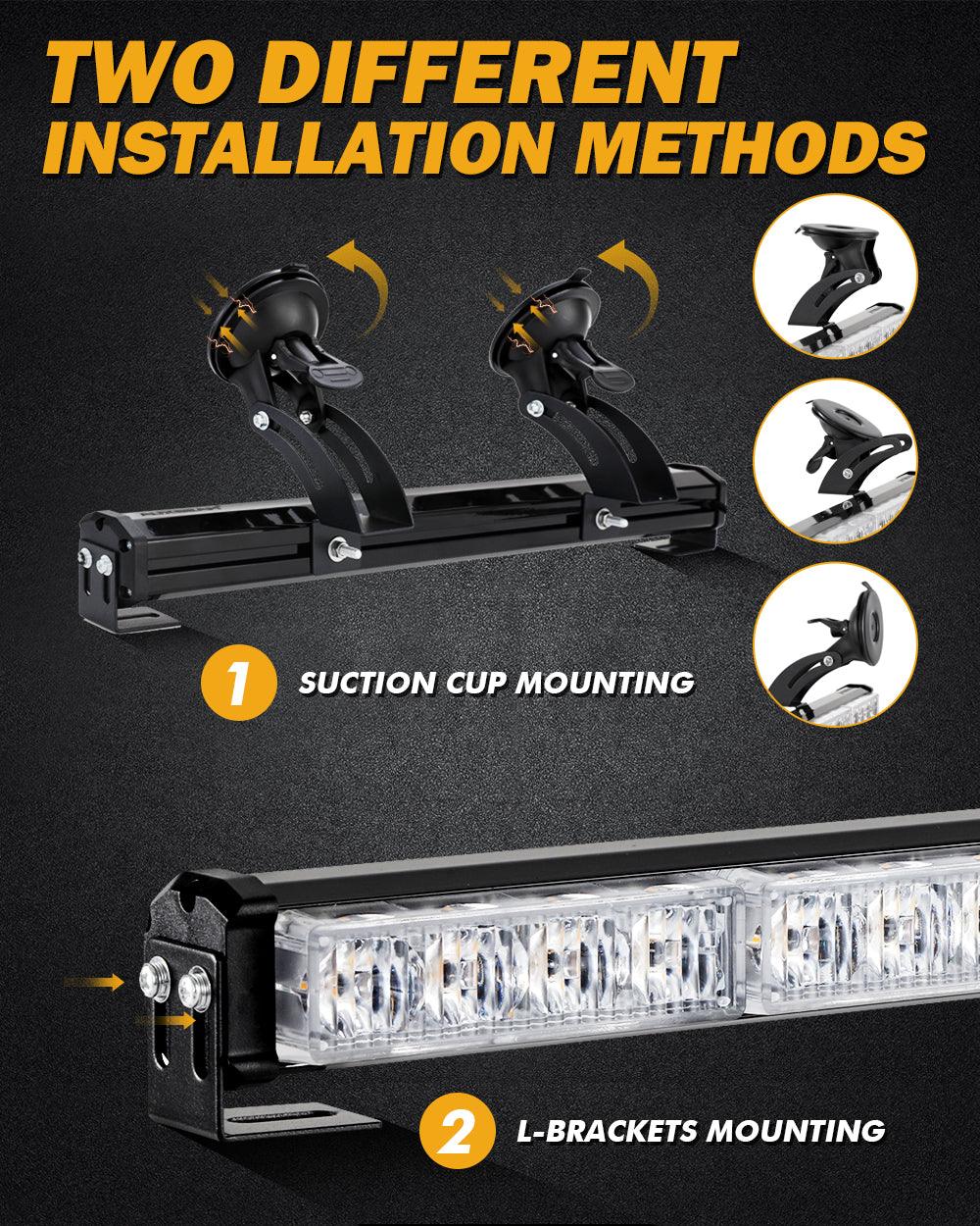 17" Dual LED Directional Emergency Traffic Advisor Light Bars 20 Flashing Patterns with Suction Cup Mount for Vehicles Trucks SUV ATV Car