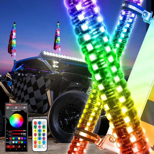 New 2.8FT LED RGB Whip Lights with Turn Signal & Brake Light, Bluetooth APP/ Remote Control