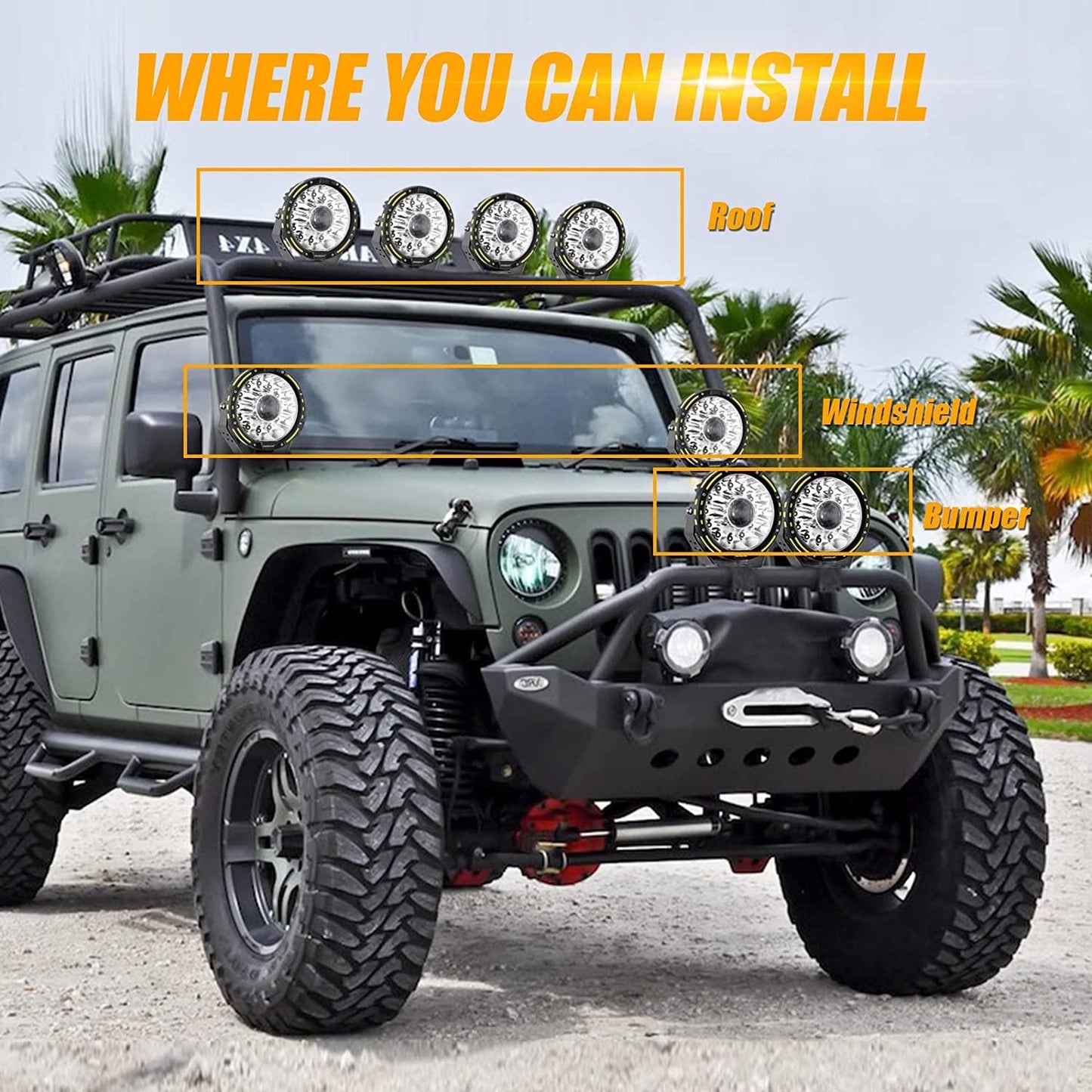 (2pcs/set) 7 Inch 230W 33332LM 360-PRO Series Custom Lens Offroad LED Driving Lights+Amber/Black Covers(Optional) for FORD F150 F250