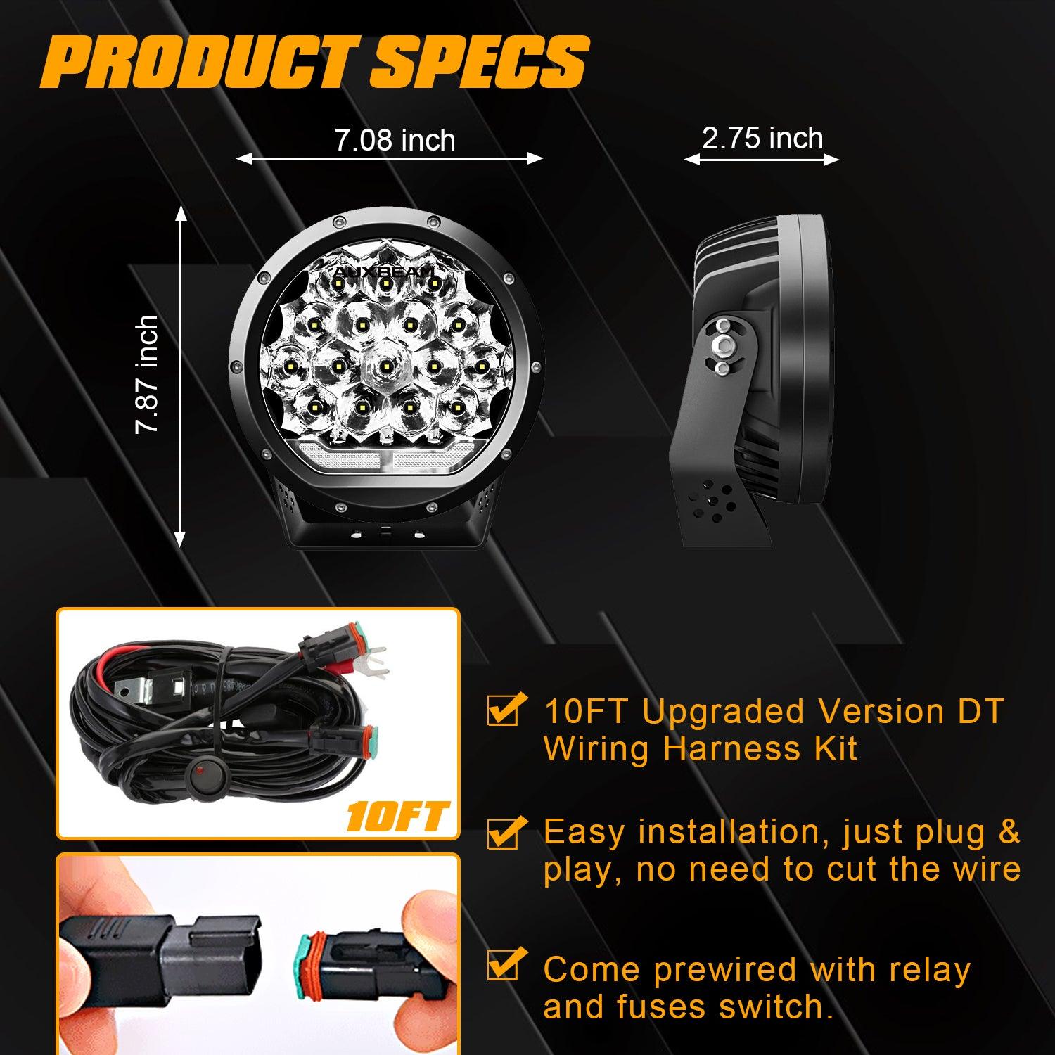 Auxbeam 7 inch Round Off Road Lights With Dual Control Switch