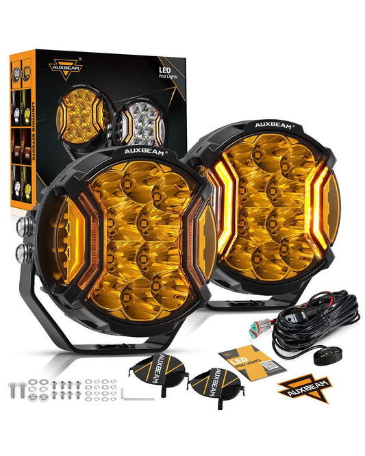 Auxbeam V-ULTRA Series | 5 Inch 172W LED Side Shooter Amber Pod Lights with Amber DRL