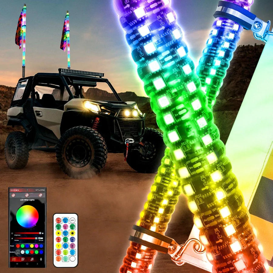 New 2.8FT LED RGB Whip Lights with Turn Signal & Brake Light, Bluetooth APP/ Remote Control