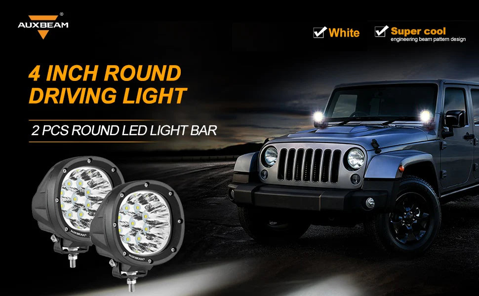 Auxbeam P4 Series | 4 Inch 90W Round LED Driving Lights Spot White Pod Lights