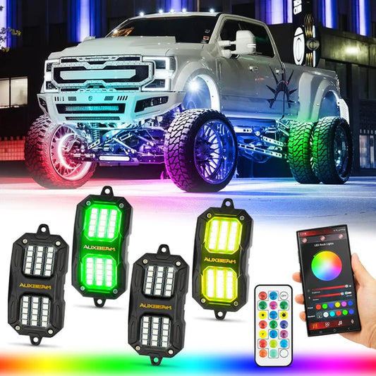 NEW Vibrant Series | Upgraded RGB LED Rock Lights Kit Multicolor Neon Under glow Lights with Bluetooth APP & Remote Control