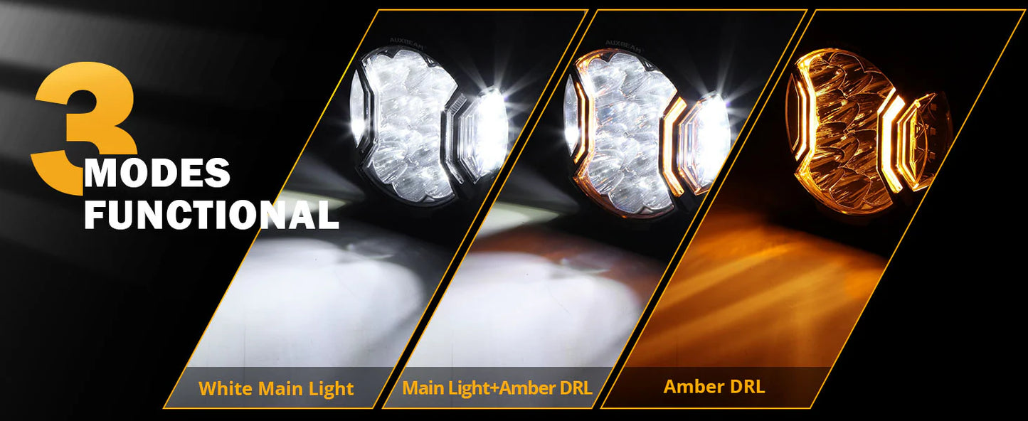 Auxbeam V-ULTRA Series | 5 Inch 172W LED Side Shooter White Pod Lights with Amber DRL