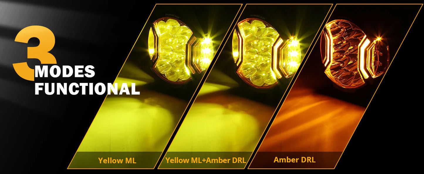Auxbeam V-ULTRA Series | 5 Inch 172W LED Side Shooter Amber Pod Lights with Amber DRL