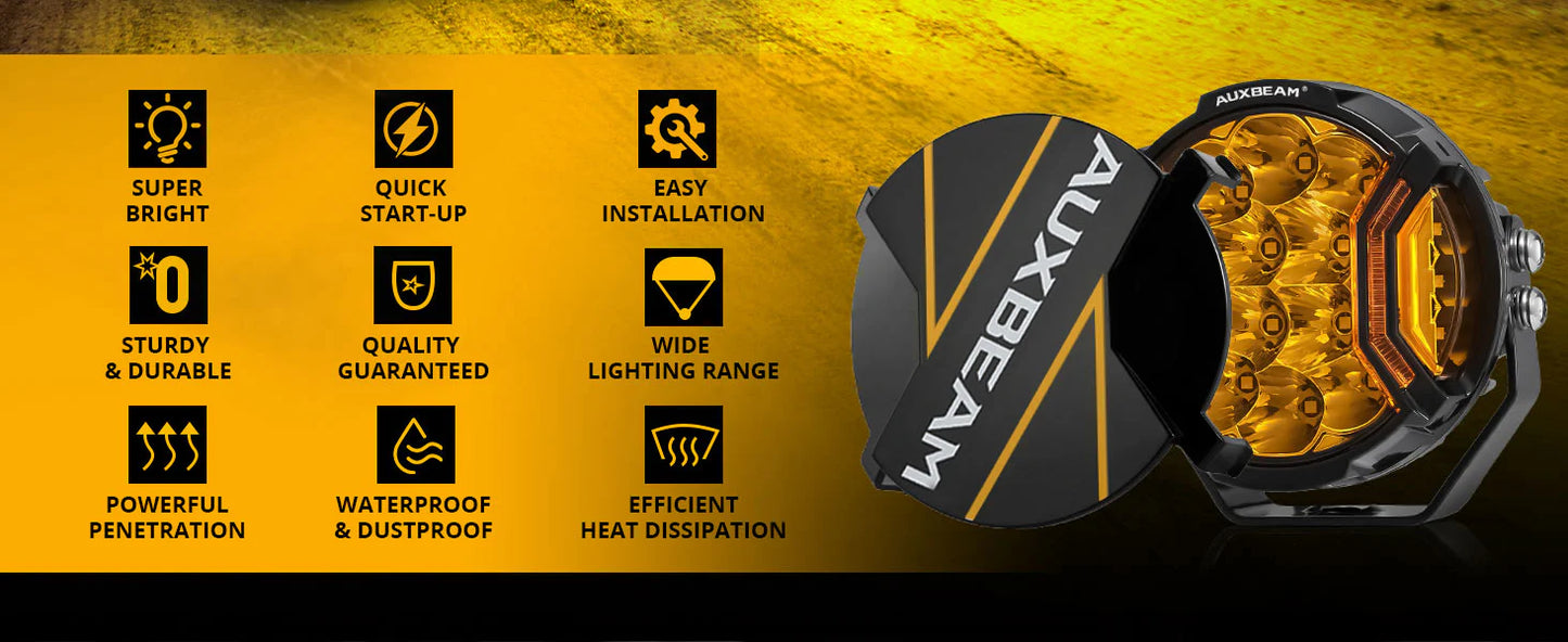 Auxbeam V-ULTRA Series | 5 Inch 172W LED Side Shooter Amber Pod Lights with Amber DRL