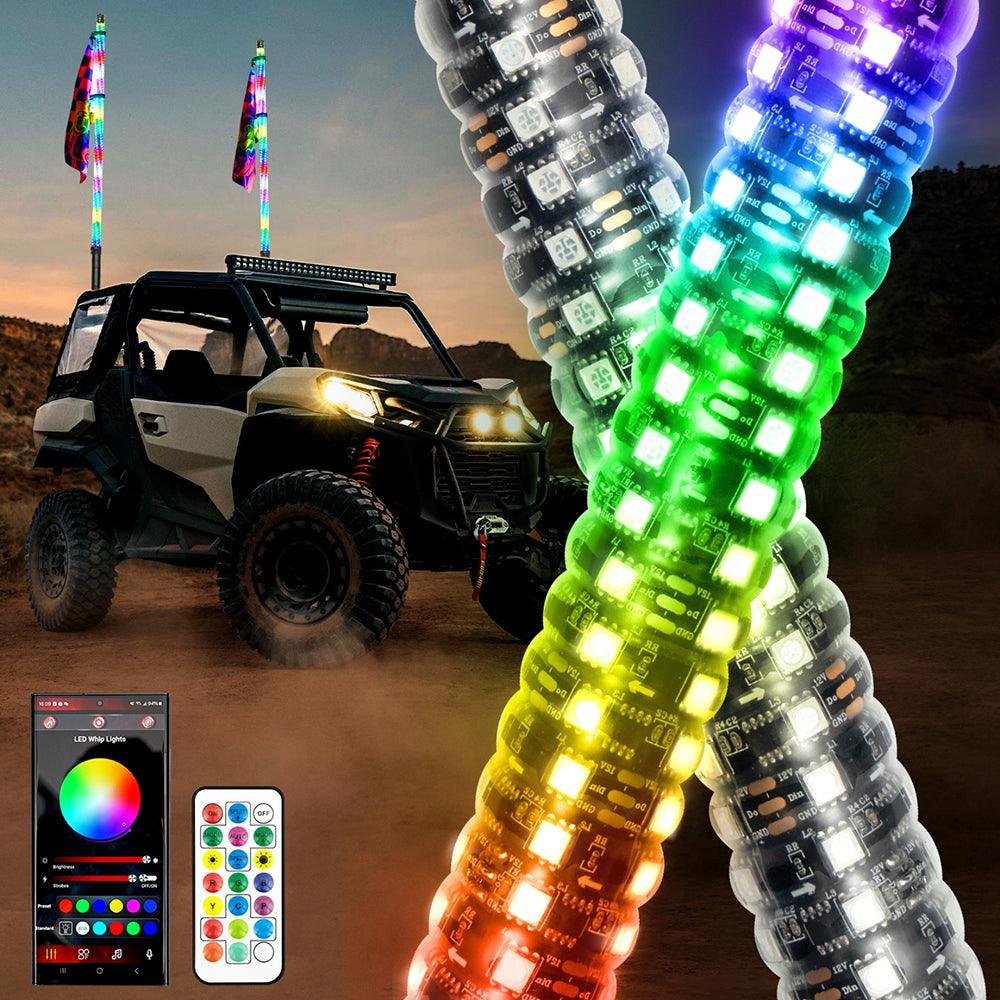 NEW!! 3.8FT LED RGB WHIP LIGHTS WITH TURN SIGNAL & BRAKE LIGHT, BLUETOOTH APP/ REMOTE CONTROL