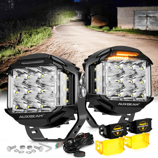 Auxbeam 7" Round V-MAX Series Combo Beam Side Shooter LED Pod Lights with Amber DRL