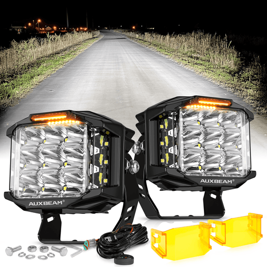 Auxbeam 4" Round V-MAX Series Combo Beam Side Shooter LED Pod Lights with Amber DRL