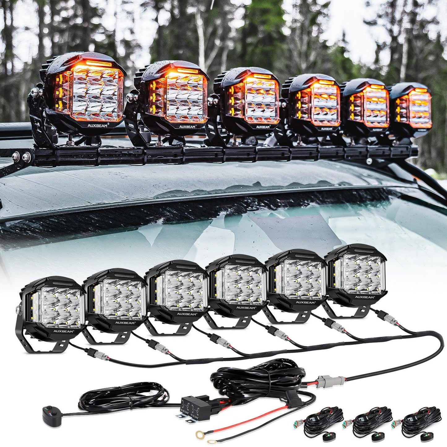 V-MAX Series | 5 Inch 168W 16440LM Combo Beam Side Shooter LED Round Pod Lights with Amber DRL