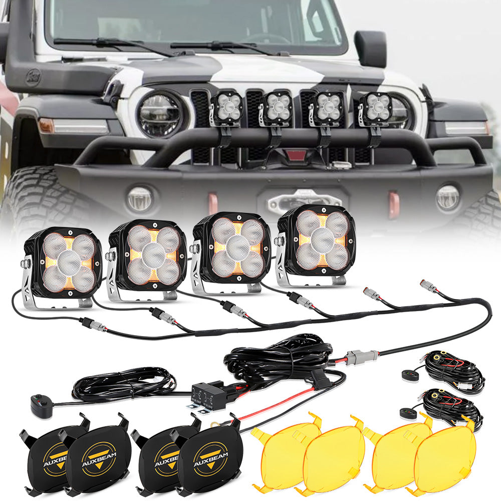 XP-ULTRA Series 4.5 Inch Flood Beam LED Pod Lights Off Road Lights with Amber DRL
