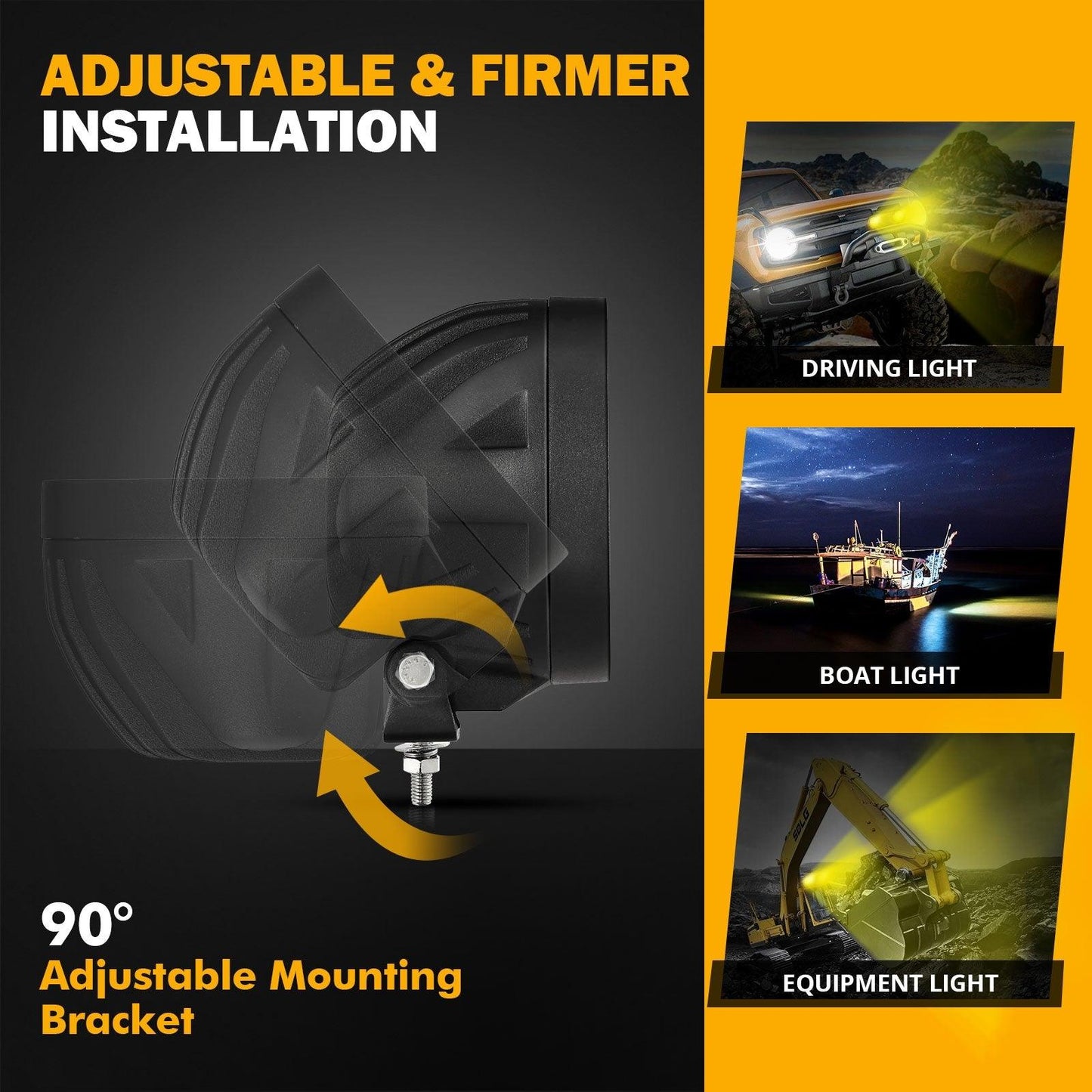 4 Inch 90W Round Yellow Spot LED Driving Lights with Dual A-Pillar Mounting Bracket For Ford Bronco 2/4 Door 2021 2022