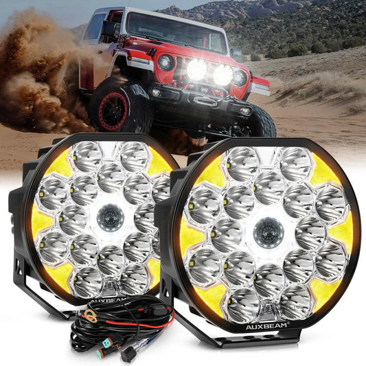 Auxbeam 360-Ultra Series 8.5 Inch 220W LED Spot Driving Light Off Road Lights with White DRL & Amber Turn Signal Light